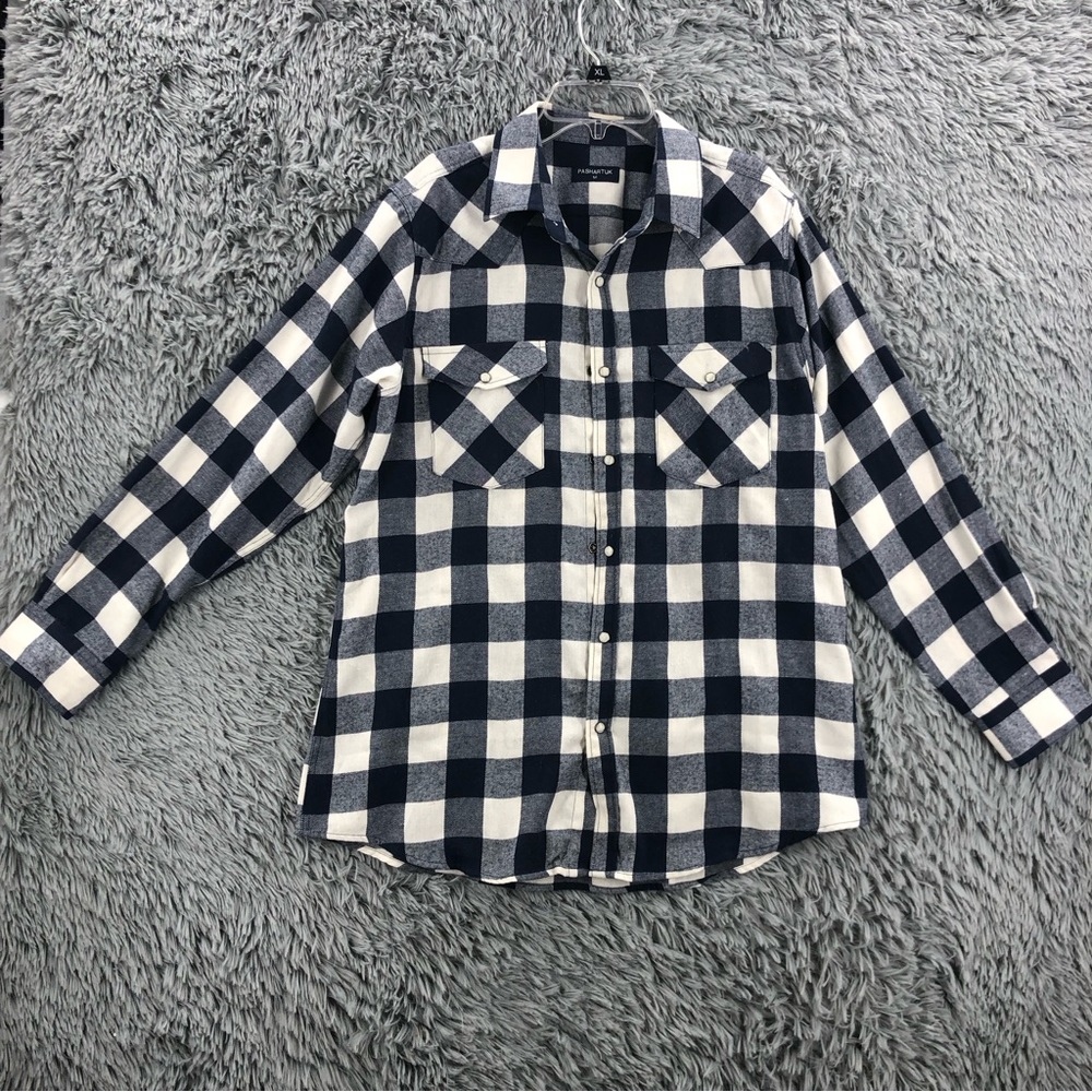 Pashartuk Shirt Mens Medium Flannel Plaid Pearl Snap Long Sleeve